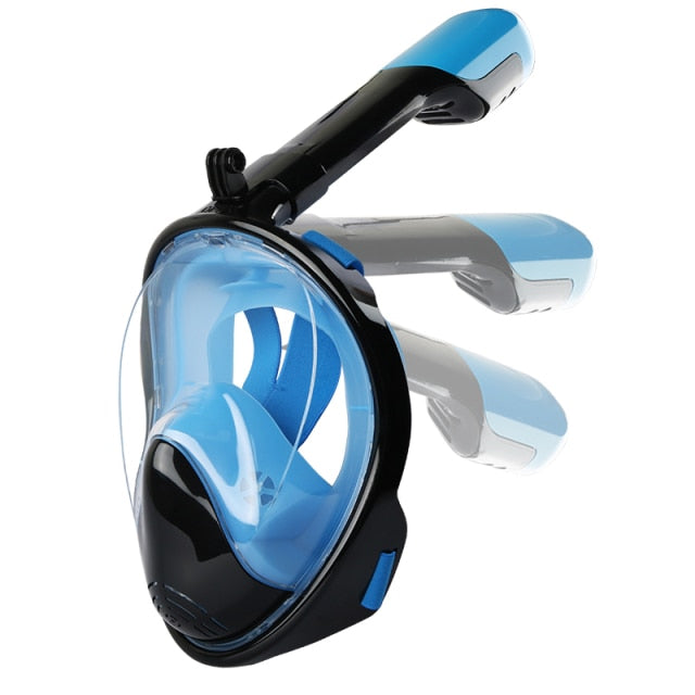 Snorkel Mask, Full Face Freediving Mask Adult and Kids with Camera Mount, 180 View, Anti-Fog, Anti-Leak Dry Top, Adjustable Straps