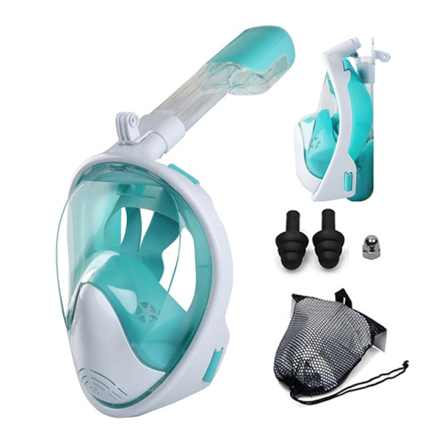 Snorkel Mask, Full Face Freediving Mask Adult and Kids with Camera Mount, 180 View, Anti-Fog, Anti-Leak Dry Top, Adjustable Straps