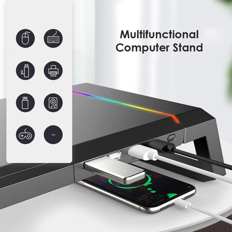 Adjustable RGB 4 USB3.0 Charging Desk and Monitor Stand
