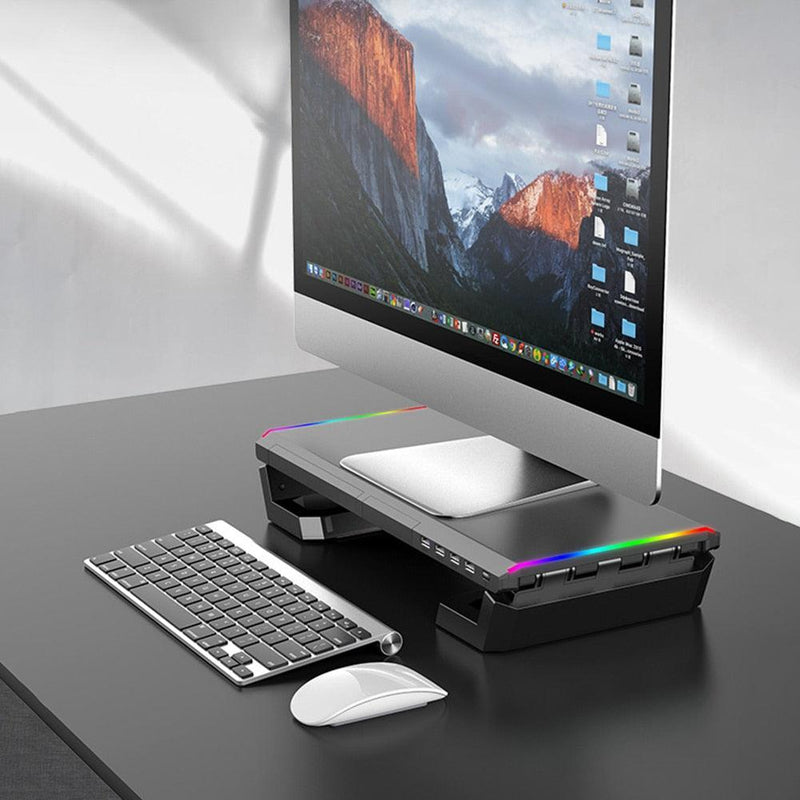 Adjustable RGB 4 USB3.0 Charging Desk and Monitor Stand