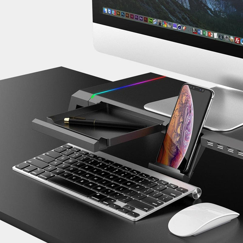 Adjustable RGB 4 USB3.0 Charging Desk and Monitor Stand