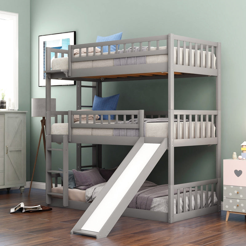 Twin-over-Twin Triple Bunk Bed with Slide