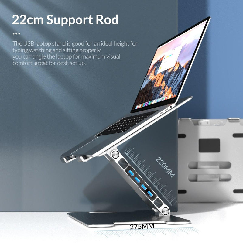 Foldable Laptop Aluminum Stand with 4 Port USB 3.0