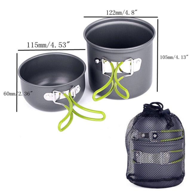 Camping Cookware Set Kit, Aluminum Outdoor Cooking pots and pans, backpacking Hiking adventure camp cook set