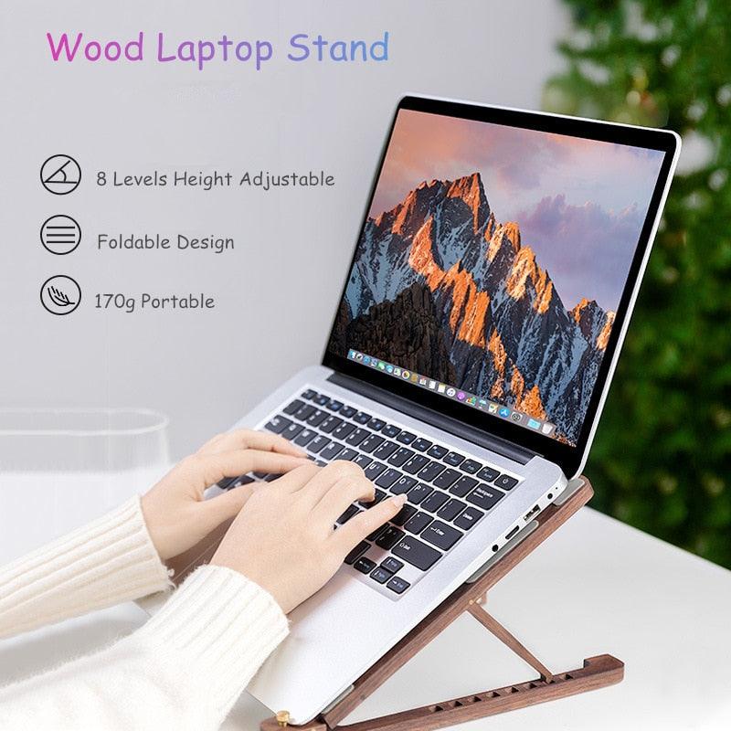 Wood Foldable Laptop Stand 8 Levels Adjustable Height