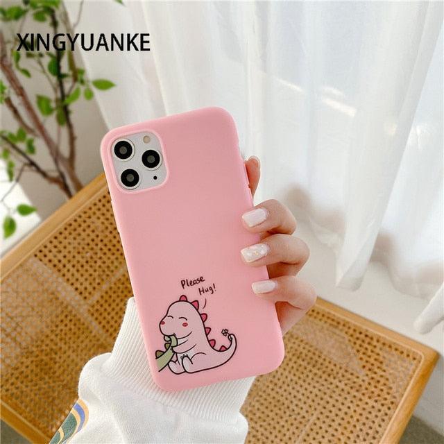 Silicone Cover For iPhone with Cute Couples Dinosaur