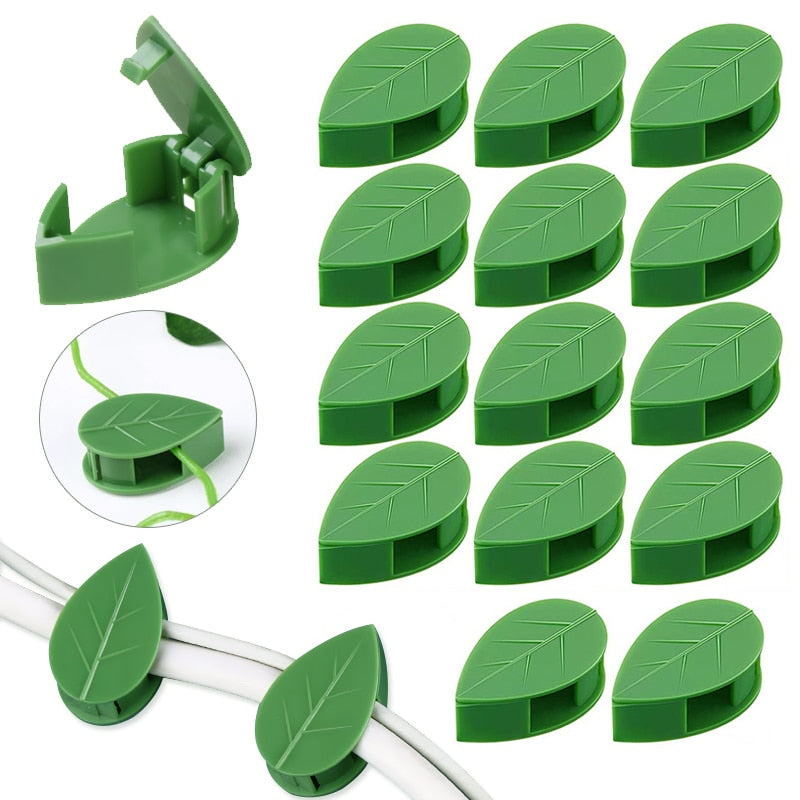 20 PCS Self-Adhesive Camouflaged Leaf Shaped Crawling Vine and Wire Supports