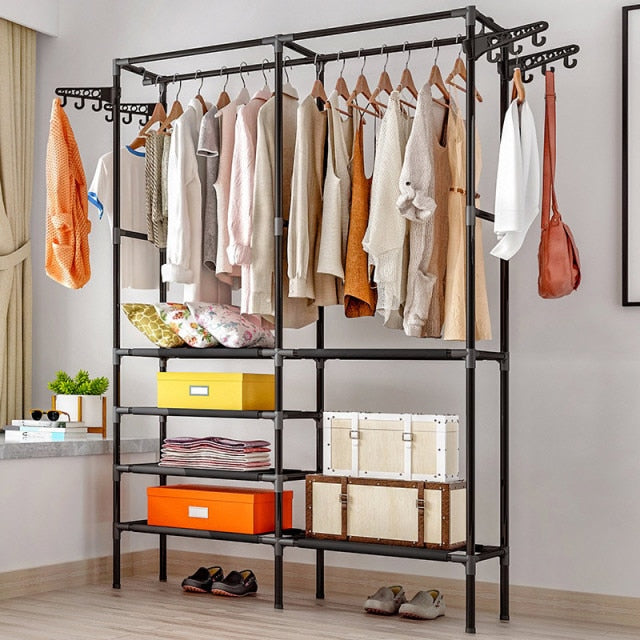 Freestanding Large Closet Rack Garment Shelf Clothes Hanger Coat Rack Floor Hanger Storage Wardrobe Clothing Drying Racks Porte white + black