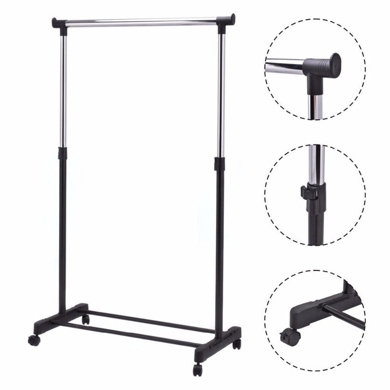 Single Rail Clothing Rack Organizer, Heavy-duty Adjustable Rolling Clothes Hanger Garment