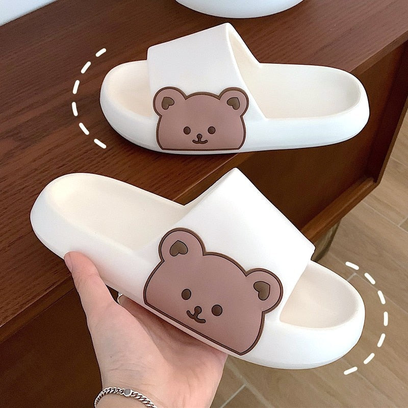 Women Men kids Cloud Slippers Sandals Beach Slides Flip Flops Cartoon Smile Bear Thick Soled Gym House Slipper for Indoor & Outdoor