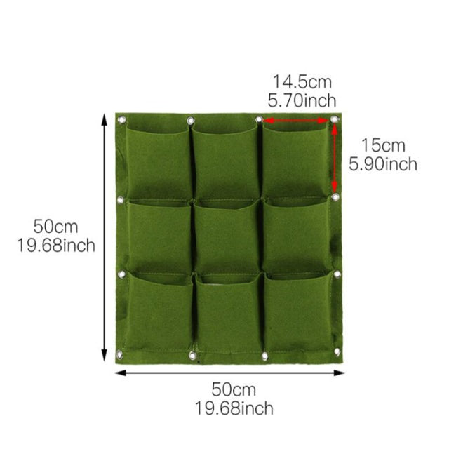 Living Wall Felt Pots 3x3 | 9 Pockets Vertical Hanging Garden | 20" x 20"