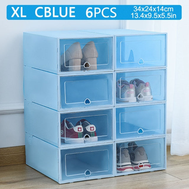 Shoe Storage Cabinet Rack, 6pcs Fold Plastic Shoe Boxes Storage Box Dustproof Shoe Organizer Box Superimposed Combination Shoe Cabinet