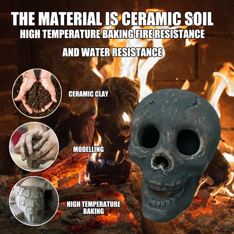 Reusable Ceramic Human Skull Flame Fireproof Logs For Bonfires, Fireplaces, Fire Pits, Gothic flame Skull