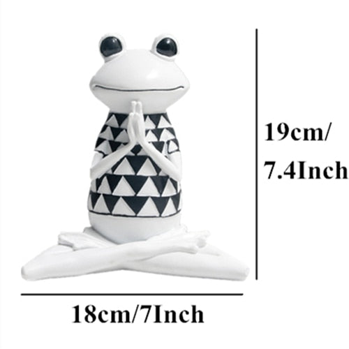 Meditating Chilling Out Frog Resin Figurines | Black & White