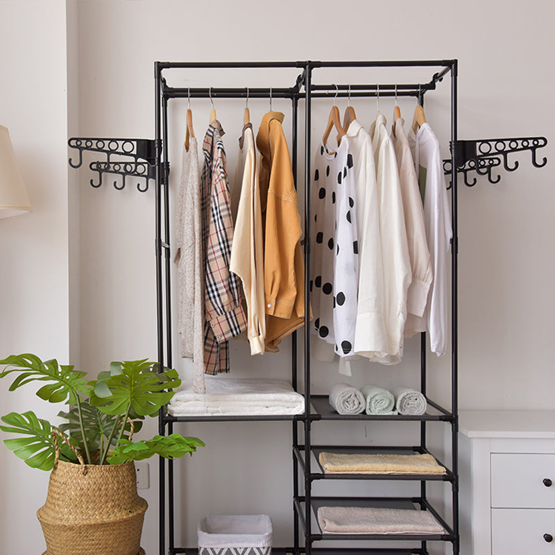 Freestanding Large Closet Rack Garment Shelf Clothes Hanger Coat Rack Floor Hanger Storage Wardrobe Clothing Drying Racks Porte white + black