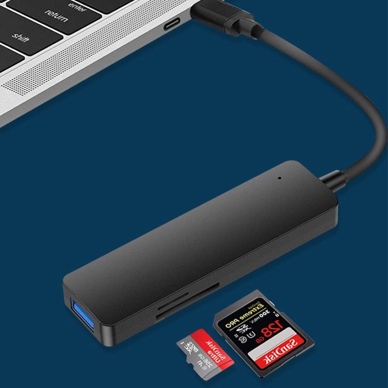 USB 3.0 Type C Hub 5 IN 1 Multi Splitter Adapter With TF SD Reader Slot