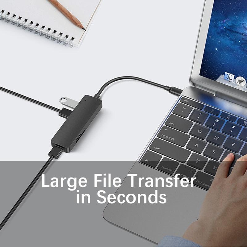 USB 3.0 Type C Hub 5 IN 1 Multi Splitter Adapter With TF SD Reader Slot