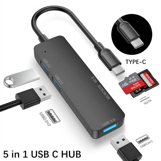 USB 3.0 Type C Hub 5 IN 1 Multi Splitter Adapter With TF SD Reader Slot