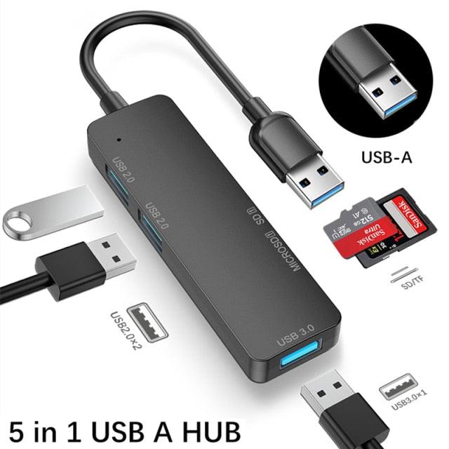 USB 3.0 Type C Hub 5 IN 1 Multi Splitter Adapter With TF SD Reader Slot