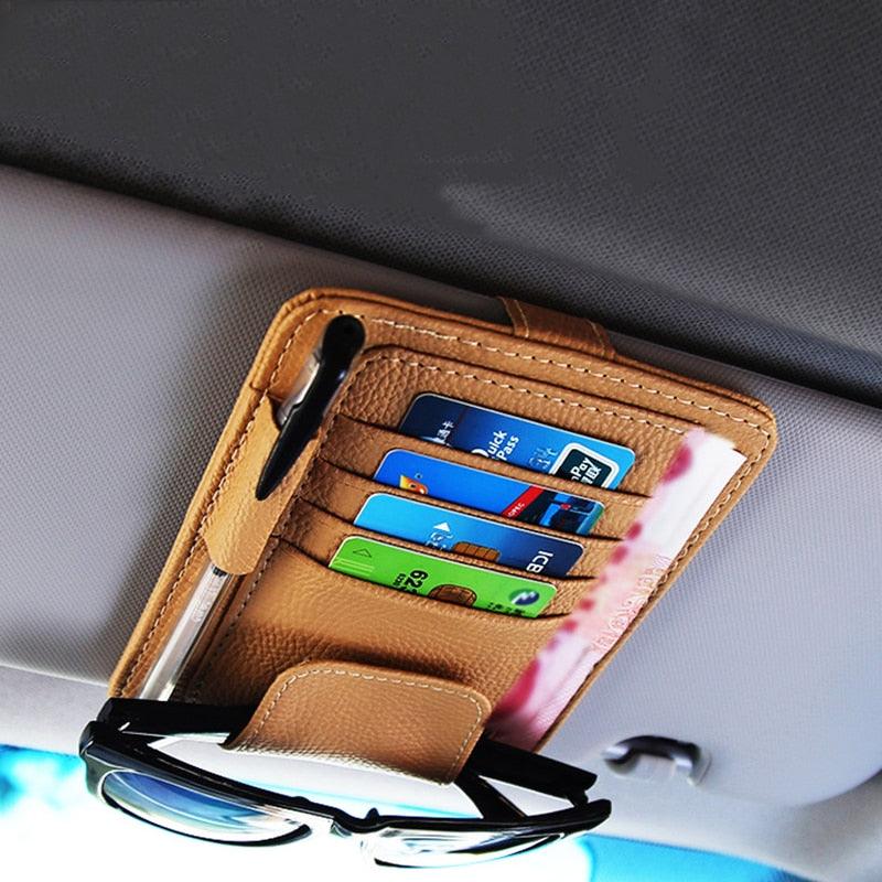 PU Leather Auto Organizer Visor Card Holder