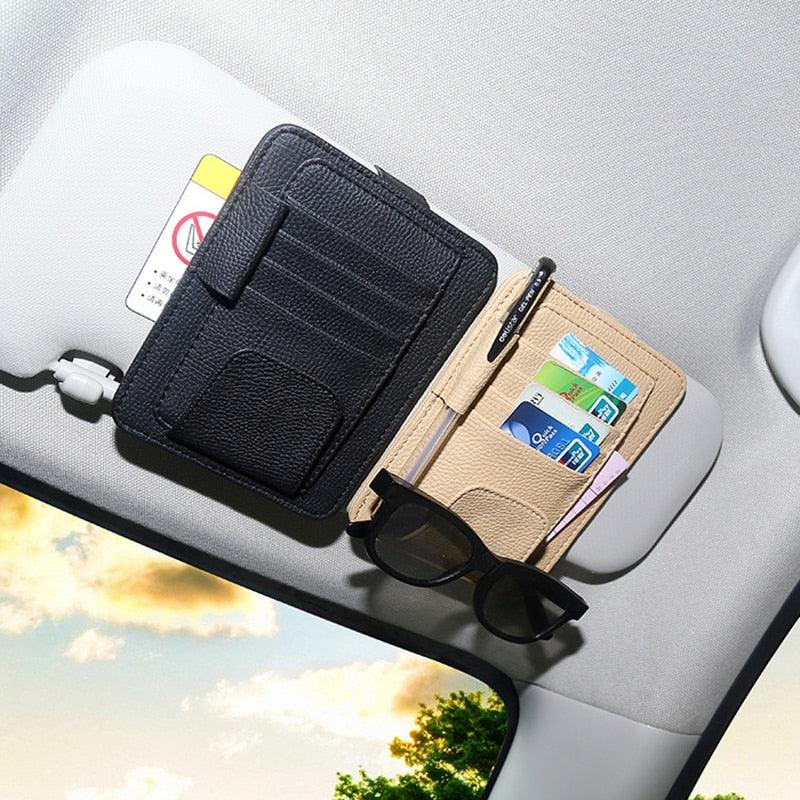 PU Leather Auto Organizer Visor Card Holder