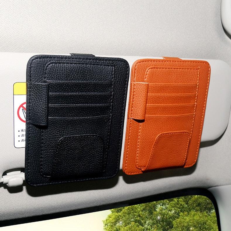 PU Leather Auto Organizer Visor Card Holder