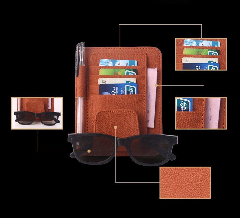 PU Leather Auto Organizer Visor Card Holder