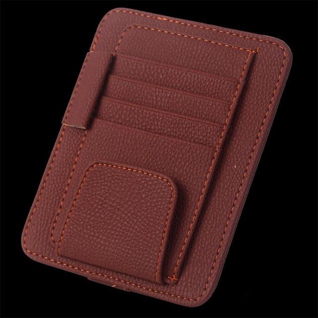 PU Leather Auto Organizer Visor Card Holder