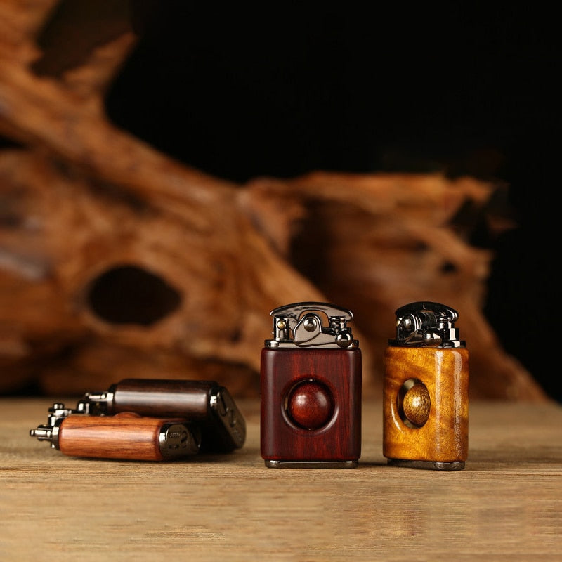 Rosewood Retro Wooden Lighter Red Sandalwood, Wood With Metal Lighter Kerosene Grinding Wheel Metal lighter