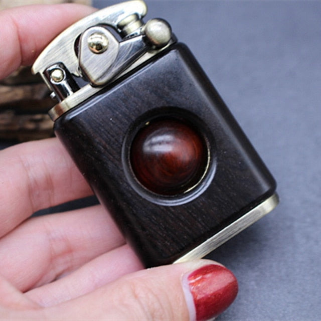 Rosewood Retro Wooden Lighter Red Sandalwood, Wood With Metal Lighter Kerosene Grinding Wheel Metal lighter