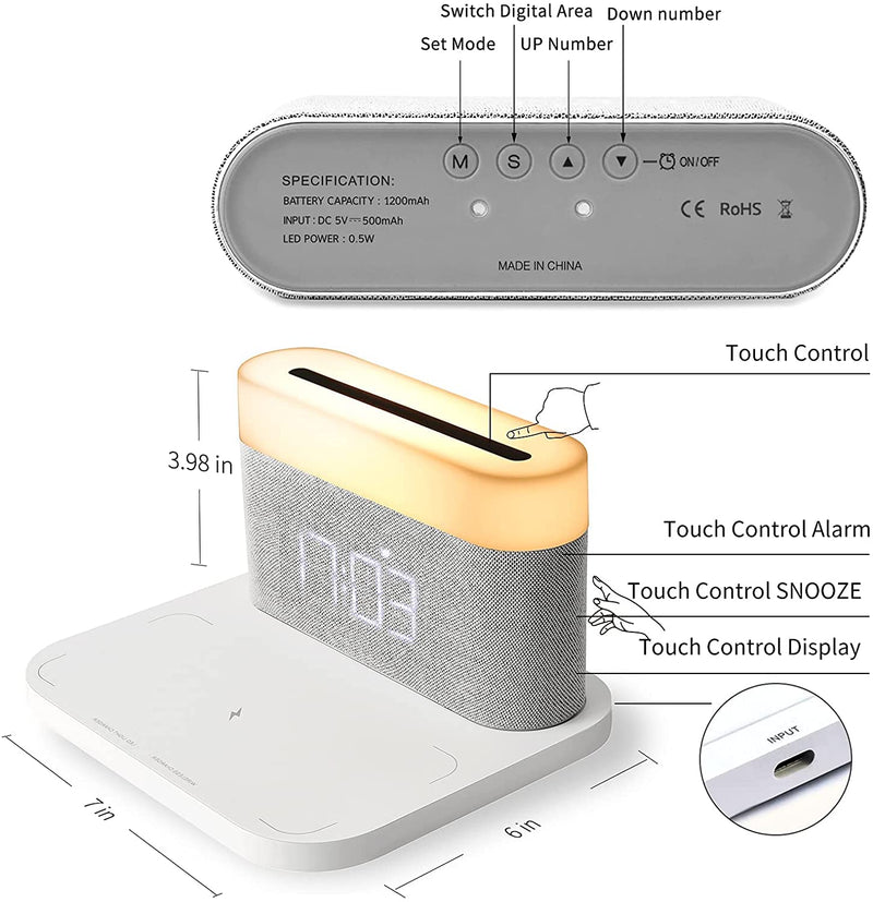 Wireless Charging Phone Lamp Digital Clock - Wireless Charger, Alarm Clock and LED Lamp