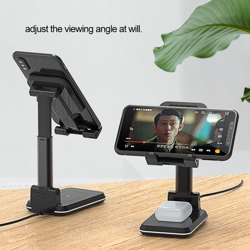 Wireless Charger with Telescopic Desktop Holder Stand 2 in 1