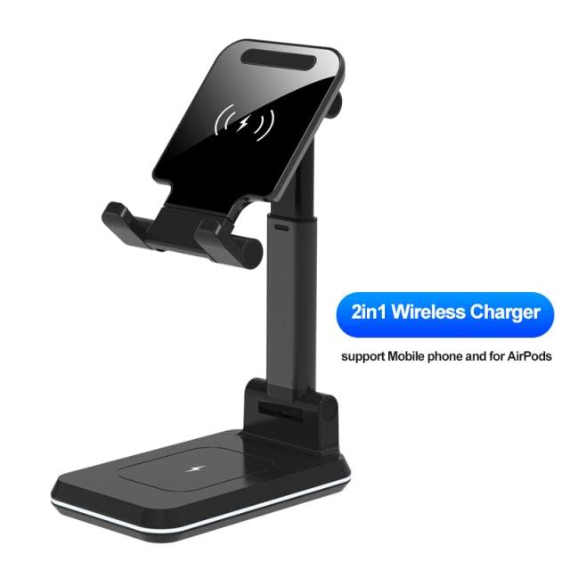 Wireless Charger with Telescopic Desktop Holder Stand 2 in 1