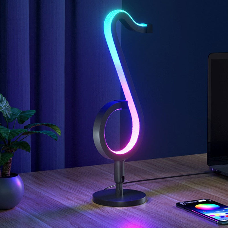 Musical Note RGB Night Lamp Simple Fashion Metal Black LED Table Light with USB Cord - RGB TikTok Symphony Table Desk Lamp