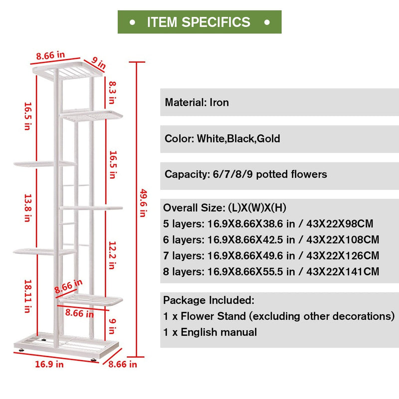 FlowerTower | Vertical Multi-Layered Plant Stand | 5/6/7/8 Levels