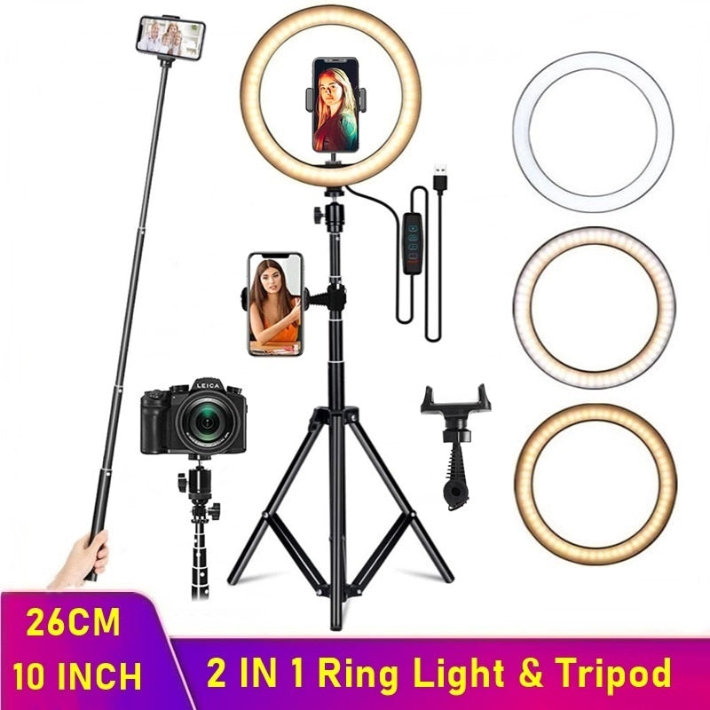 Professional Ring Lamp & Tripod Kit | Adjustable Height | Makeup, Photos and Streaming