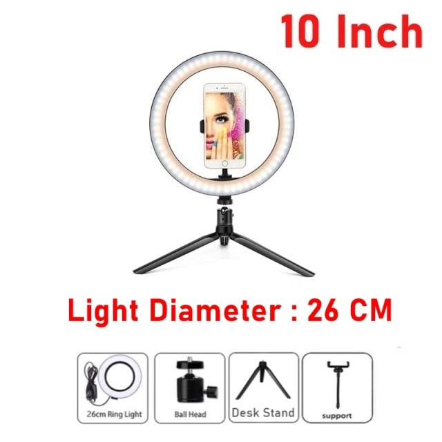 Professional Ring Lamp & Tripod Kit | Adjustable Height | Makeup, Photos and Streaming