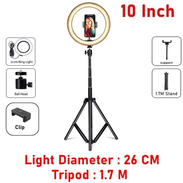 Professional Ring Lamp & Tripod Kit | Adjustable Height | Makeup, Photos and Streaming