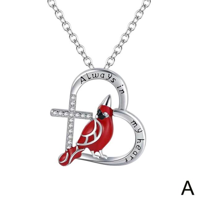 Cardinal Pendant Heart Necklace