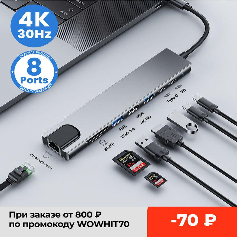 USB HUB 3.0 USB To Type C Adapter 4K HDMI Compatible