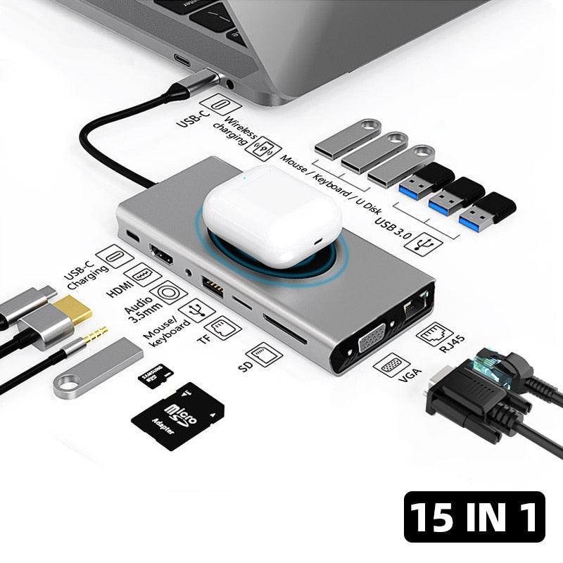 15 In 1 Type C HUB Wireless Charging Dock Station