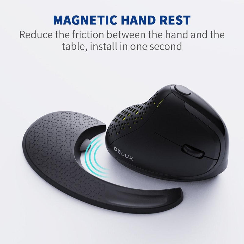 Delux Seeker M618XSD Ergonomic Rechargeable Vertical Mouse OLED Screen USB Wireless+BT 5.0