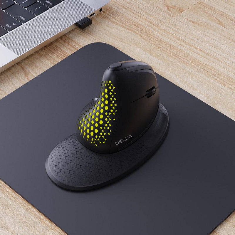 Delux Seeker M618XSD Ergonomic Rechargeable Vertical Mouse OLED Screen USB Wireless+BT 5.0