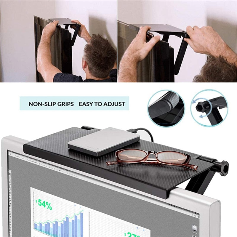 Adjustable Monitor/TV/Panel Top Mounted Shelf | Anti-Slip