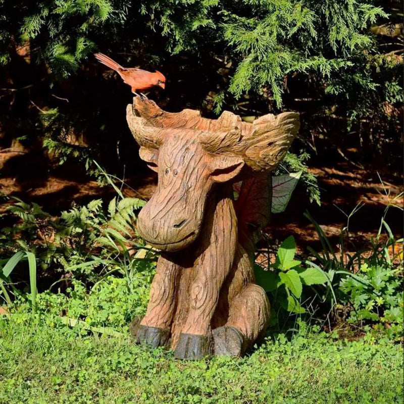 Cartoon Moose Birdbath | Resin Sculpture