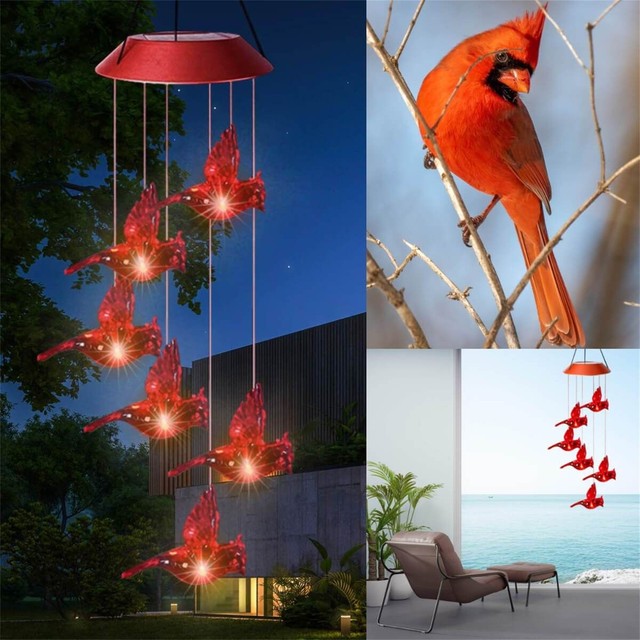 Red Cardinal Solar Light-Up Windchimes