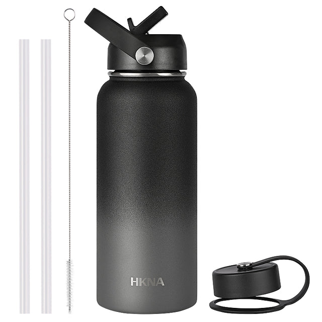 Water Bottle Ombre Gradient Color Straw Lid Insulated, Vacuum Hkna Flask Cold & Hot Drinks Thermos Cup 32, 40, 64oz