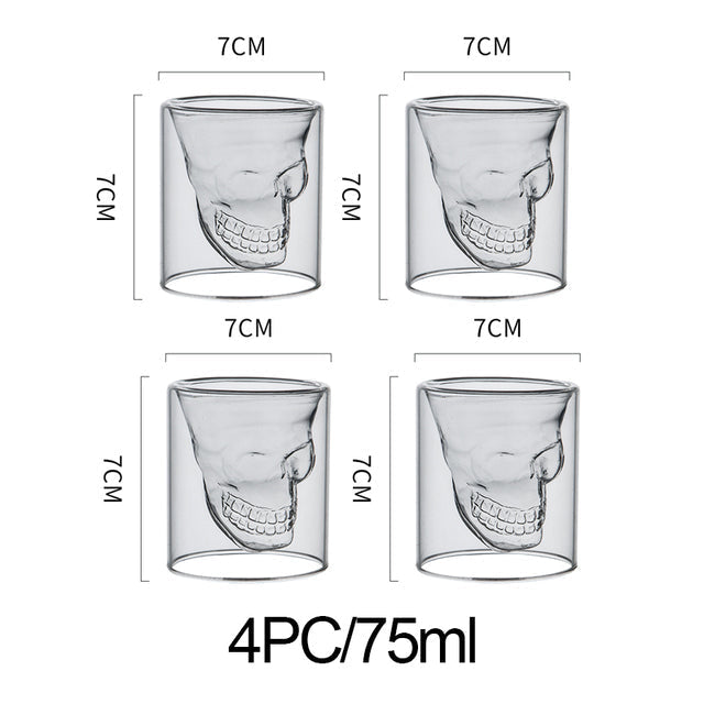 Skull Drinking Glasses | 4PCs Set | Mini-Shot to Full Cup