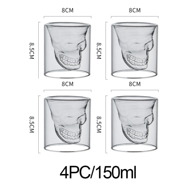 Skull Drinking Glasses | 4PCs Set | Mini-Shot to Full Cup