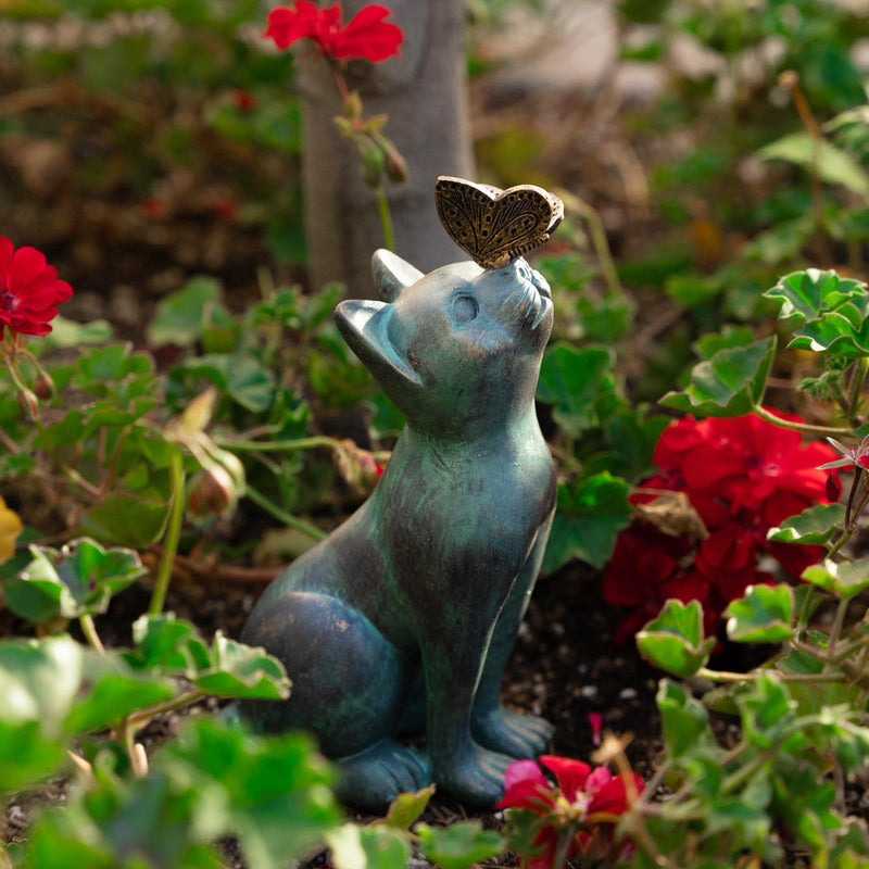 Cat & Butterfly Outdoor & Garden Ornament | 7.8" Height